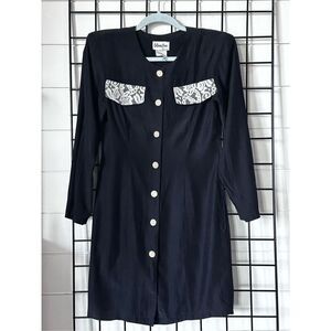 Vintage California Lover Button Up Dress Womens 3‎ Black 80s Whimsigoth Lace